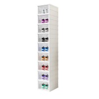 Narrow Shoe Storage Cabinet, Foldable 9-Pair Shoe Organizer with Clear Flip Doors, Slim Plastic Freestanding Tower, White, for Entryway Closet Small Spaces