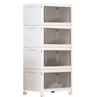 4-Layer Foldable Shoe Storage Cabinet with Magnetic Doors & Wheels - Dustproof, Stackable, Dual Front Doors, Space-Saving Organizer for Entryway, Closet & Living Room  Model TSYN-4