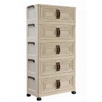 5-Tier Storage Cabinet with Doors & Wheels Stackable Folding Organizer, Space-Saving Vertical Storage Unit  Bedroom, Living Room, Office, Kitchen Storage Solution