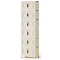 6-Tier Folding Storage Cabinet with Wheels Stackable Plastic Organizer with Magnetic Doors Slim Vertical Storage 52×31×170cm  Bedroom, Office, Kitchen