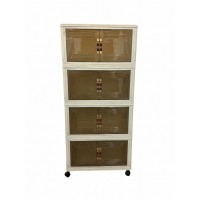 4-Tier Storage Cabinet with Doors & Wheels Folding Stackable Organizer, Space-Saving Vertical Storage Unit Modern Home Storage for Bedroom, Living Room, Office & Kitchen