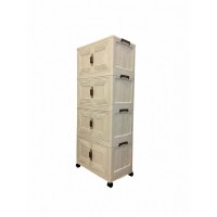 4-Tier Folding Storage Cabinet with Wheels Stackable Organizer with Doors Space-Saving Plastic Storage Cupboard Bedroom Office Living Room Pantry