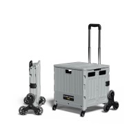 Foldable Storage Box, Folding Shopping Cart with 4 Rotating Wheels, Telescopic Handle for Shopping, Camping, Transport (Grey) - 8039-2