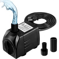 Fountain Pump, 160GPH (10W 600L/H) Submersible Water Pump with 2 Nozzles, 6.6Ft Power Cord for Aquarium, Fish Tank, Pond Fountain, Hydroponics, Garden Waterfall - AMZ-GEGD034BBUS
