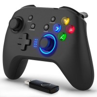  Wireless Gaming Controller for Switch, PC, Android & PS3, 2.4G USB Receiver and Wired Play, RGB Light Joystick, Dual Vibration, Programmable Back Buttons, Black