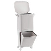38L Double Layer Trash Bin, Multi-Layer Wet Dry Separation Bin with Rolling Wheels for Home, Kitchen, Recycling - 605