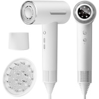 BLDC Hair Dryer, Blow Dryer with 110,000 RPM, 1400W Powerful High Speed, Diffuser & LED Display, 3 Air Speeds for Fast Drying, Home, Travel (White) - LS-092