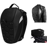 Helmet Bag, Waterproof Motorcycle Tail Bag Backpack with Waterproof Cover, Extra Cargo Net (Black)