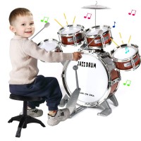  Kids Drum Set  Toddler Musical Instrument Toy with Stool, Cymbal, Drumsticks & Bass Pedal Beginner Jazz Drum Kit for Boys Girls, Indoor Pretend Play Birthday Gift