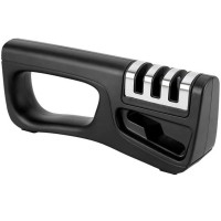 4-in-1 Knife Sharpener with Scissor Slot Coarse & Fine Sharpening Stages Non-Slip Base & Wide Handle Manual Kitchen Knife & Scissor Sharpener for Home, Chef, Outdoor Use