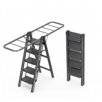 Step Ladder Drying Rack Foldable Height-Adjustable Clothes Drying Stand with Wide Non-Slip Steps 5-Step Laundry Ladder Rack Indoor Space-Saving Clothes Hanger Model LYJ5STEP