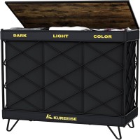3-Section Laundry Hamper with Lid, 132L Large Capacity Clothes Sorter Basket with Removable Bags, Foldable Laundry Organizer for Dark, Light, and Color Clothes Model RXKE10-BK