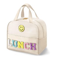  Insulated Lunch Bag for Kids & Adults 9.5L Reusable Lunch Tote with Embroidery Design, Double Zippers, Handle, Front Pocket for School, Work, Picnic & Camping