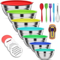 7 PCS Stainless Steel Mixing Bowl Set, Multifunctional Stacking Mixing Bowls with Lids and Accessories for Home, Kitchen, Cooking - TU-JC-SLW003-US