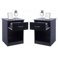 Set of 2 Nightstand, Bedside Table with Drawer and Open Shelf, Modern MDF Bedside Side End Table for Home, Bedroom (Black) - D04-BK-X