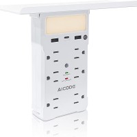 9-in-1 Wall Outlet Extender, 6 AC Outlets, 2 USB Ports, Night Light & Shelf for Home, Office - WSS-605