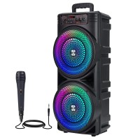 Portable Bluetooth Party Speaker with RGB Lights, Dual 8.5" Speakers, Wired Microphone, BT 5.3, USB/TF/AUX/FM/MIC, Karaoke Sound System for Home, Parties, Camping & Events