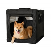  Soft Sided Dog Crate, Large Folding Portable Pet Kennel with Mesh Ventilation, Fleece Bed, Carry Handles & Storage Pouch, Black Travel Crate for Dogs, 107 x 79 x 78 cm