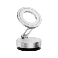  Magnetic Vacuum Suction Phone Holder 360° Adjustable Car Mount with Foldable Arm, 20-Magnet Ring Grip, Adhesive Pad for Dashboard Windshield Desk Kitchen, Silver