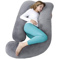 U-Shaped Support Pillow, Full Body Side Sleeping Pillow with Soft Velvet Cover, Adjustable PP Cotton Filling, Grey, Back, Waist, Hip, Leg & Belly Support