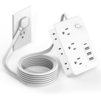 Power Strip with USB Ports, 6 AC Outlets, 3 USB-A & 1 USB-C Charging Ports, 4.8 ft Flat Extension Cord, 45° Angled Plug, Wall Mountable Charging Station for Home Office Desk
