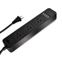 3-Outlet Power Strip with 4 USB Charging Ports, Surge Protector with 6.6ft Extension Cord for Smartphone, Tablets, Home, Office - JW301