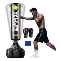 Boxing  70” Freestanding Punching Bag with Gloves  Heavy-Duty Suction Base, Shock-Absorbing Connector  Adult Home Gym Boxing Training & Fitness Workout
