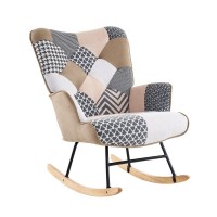 Fabric patchwork upholstery Rocking Chair with Solid Wood Rockers, High-Density Foam, 330 lb Capacity  Accent Lounge Chair for Living Room & Bedroom
