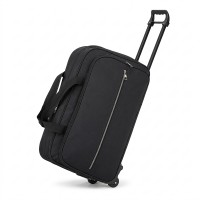  Rolling Duffel Bag, Compact Travel Bag with Wheels, Telescopic Pull Handle, Front Zip Pocket, Dual Carry Handles, 53 x 33 x 22 cm, Black Soft-Sided Weekender Luggage for Short Trips