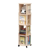 4 Tier Rotating Bookshelf with Wheels, 360° Solid Wood Rotating Stackable Shelves Bookshelf Organizer for Home, Bedroom, Office