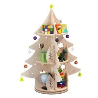 Wooden Christmas Tree Rotating Bookshelf – 3-Tier Kids Bookcase Storage Organizer for Toys, Gifts, Crafts – 360° Rotating Tree-Shaped Shelf for Living Room, Bedroom, Classroom – 93cm Tall