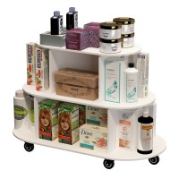 3-Tier Rotating Display Cart, Multifuctional Mobile Stand with 360° Rotating Wheels for Cosmetics, Toiletries, Household Items (Oval)