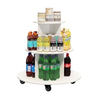 3-Tier Rotating Display Cart, Multifuctional Mobile Stand with 360° Rotating Wheels for Drinks, Snacks, Cosmetics, Toys (Round)