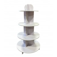  4-Tier Round Display Shelf, 80 x 137 cm Fixed Circular Storage Rack, Modern White Wooden Organizer for Home, Office, Retail Display, Books, Toys, and Décor
