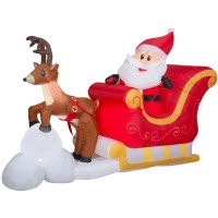 1.5M Inflatable Santa Claus with Sleigh and Reindeer, Christmas Outdoor Decoration with LED Lights, Self-Inflating Blow Up Yard Décor with Stakes & Ropes – LYC-090