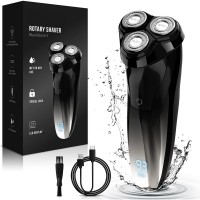 Rotary Electric Shaver for Men  3D Floating Head, IPX7 Waterproof Wet & Dry, Pop-Up Trimmer, LED Display, USB-C Fast Charge  Cordless Rechargeable Beard Shaver Model BlackStone3