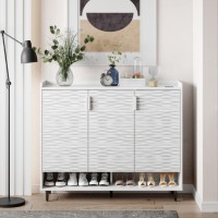 Modern Shoe Cabinet with Motion Sensor Light & Deodorizer  3-Door Engineered Panel Shoe Storage Organizer with Adjustable Shelves, Large Capacity Shoe Rack for Entryway, Hallway, Living Room – 46" x 13" x 39" Model YJ3XGB