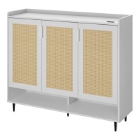 Shoe Storage Cabinet with Rattan Doors, 3-Door Modern Shoe Organizer with Adjustable Shelves, Large Capacity Shoe Rack with Ventilation Fan for Entryway, Hallway, Living Room Model YJ3XGB-106