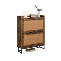 Shoe Storage Cabinet, 31.49" inch Freestanding Slim Hidden Shoe Racks with 2 Flip Drawers for Home, Entryway (Brown) - 8023
