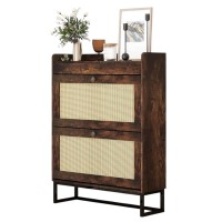 Shoe Storage Cabinet with 2 Flip Drawers, Storage Organizer with Rattan Doors, Metal Legs for Home, Entryway - SWSC10