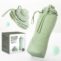 Silcone Folding Bottle, 600ml Portable Reusable Water Bottle for Indoor, Outdoor, Gym, Camping (Green)
