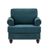 Single-Seat Sofa Chair with Rolled Arms and Nailhead Trim, Velvet Upholstered Accent Armchair with Wooden Legs, Deep Teal Lounge Chair for Living Room Bedroom Model W1708135965