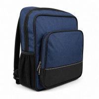 Blue Sling Backpack, Compact Crossbody Shoulder Bag with Front Zip Pocket, Side Mesh Pockets, Silver Accent Strip, 35 x 30 x 10 cm, for School, Work, Commute and Day Trips