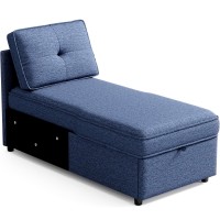 Convertible Chaise Lounge Sofa Bed with Storage  Linen Fabric Reclining Daybed with Adjustable Backrest, Hidden Compartment, and Removable Cushion for Small Spaces, Bedroom, Living Room, Apartment
