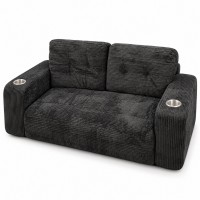 Loveseat Sofa, Black Corduroy Couch with 2 Cup Holders
