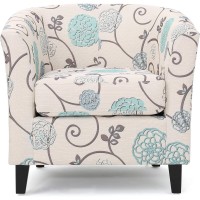 Upholstered Accent Chair Floral Tub Chair with Padded Seat Compact Barrel Armchair Living Room Bedroom Reading Chair