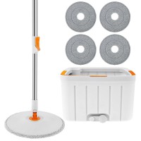 Spin Mop Bucket Set, Self Wringing Mope with 4 Microfiber Pads, Self Separation Dirty Clean Water System for Floor Cleaning, Hardwood, Laminate, Tile - WYL-801