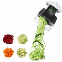  4-in-1 Vegetable Spiralizer Slicer, Handheld Veggie Noodle Maker with Stainless Steel Blades, Compact Zucchini Spaghetti Cutter for Healthy Eating – Black