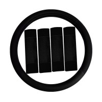 Black Steering Wheel Cover Set, Fabric, 5 Piece Car Interior Kit