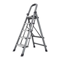5-Step Folding Step Ladder with Handrails, Wide Anti-Slip Pedals, Carbon Steel Frame, Portable Heavy-Duty Stepladder for Kitchen, Closet, Garage & Home Organization, Gray, Model TH5STEP